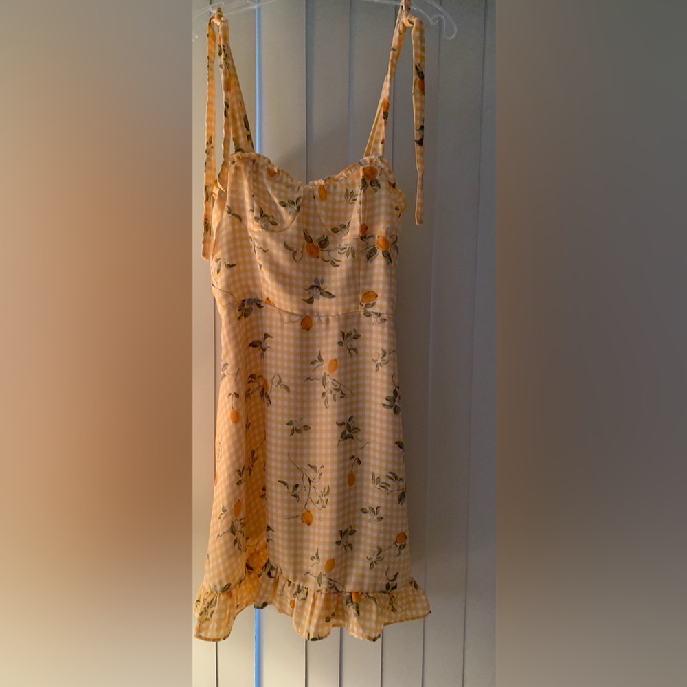 Lemon Yellow Tie Shoulder’s Halter Sundress Back Zip Smocked Back Milkmaid